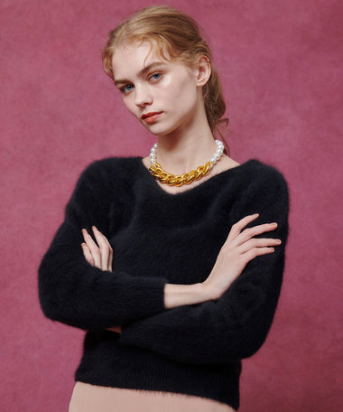 LOULOU WILLOUGHBY】カシミヤブレンドファー加工プルオーバー