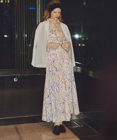 スケッチボタニカルプリントタックフレアスカート|allureville