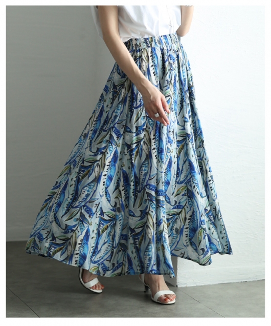 レディース 大人 上品 夏風を感じるボタニカル柄ロングスカート