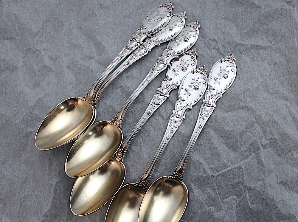 すべてSold -フレンチシルバー950、薔薇のスプーン6本 2セット