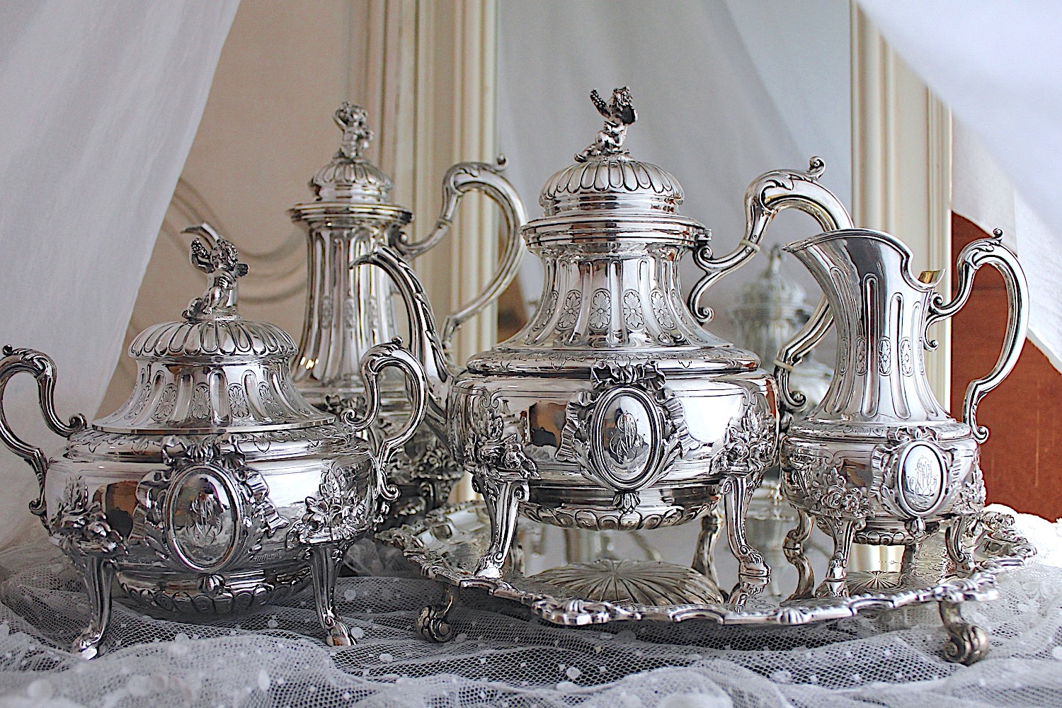 Sold:フレンチシルバー、リボンと天使の4点ティーセット | アリス