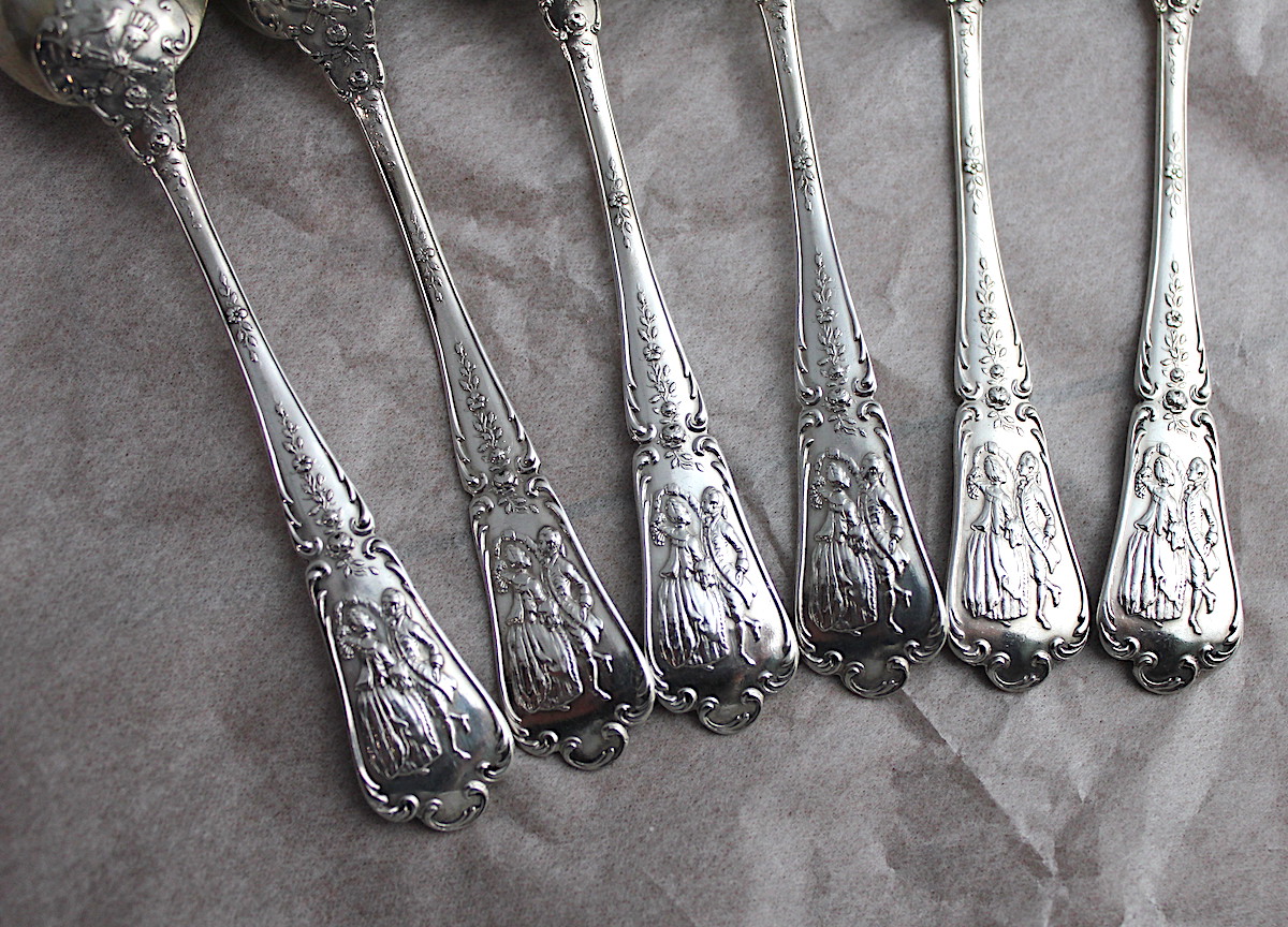 Sold : ピュイフォルカスプーン6本フレンチシルバー950,リボン、薔薇