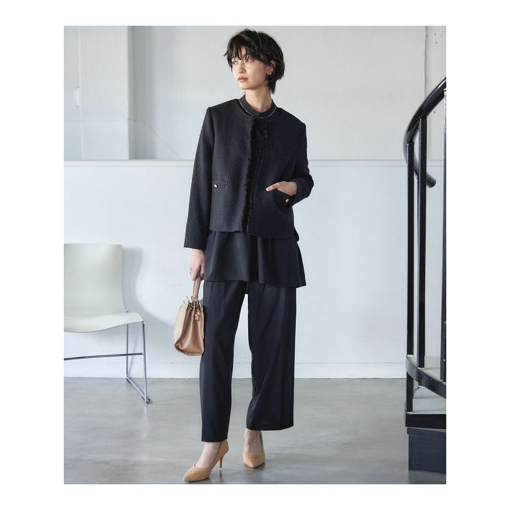 入学式・卒業式・フォーマル】ツイード調ノーカラージャケット+ロング