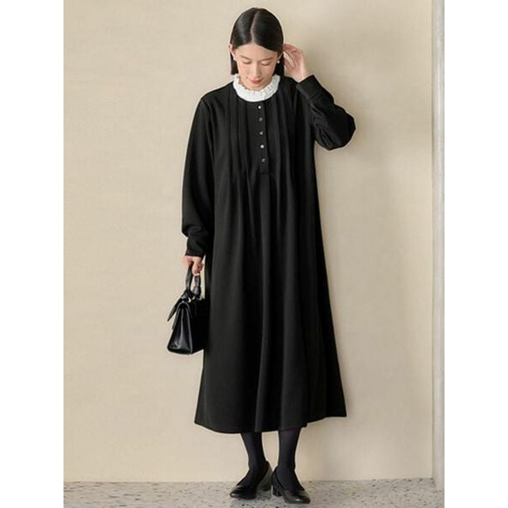 3つの機能付】衿2WAY仕様ピンタックワンピース 大きいサイズ