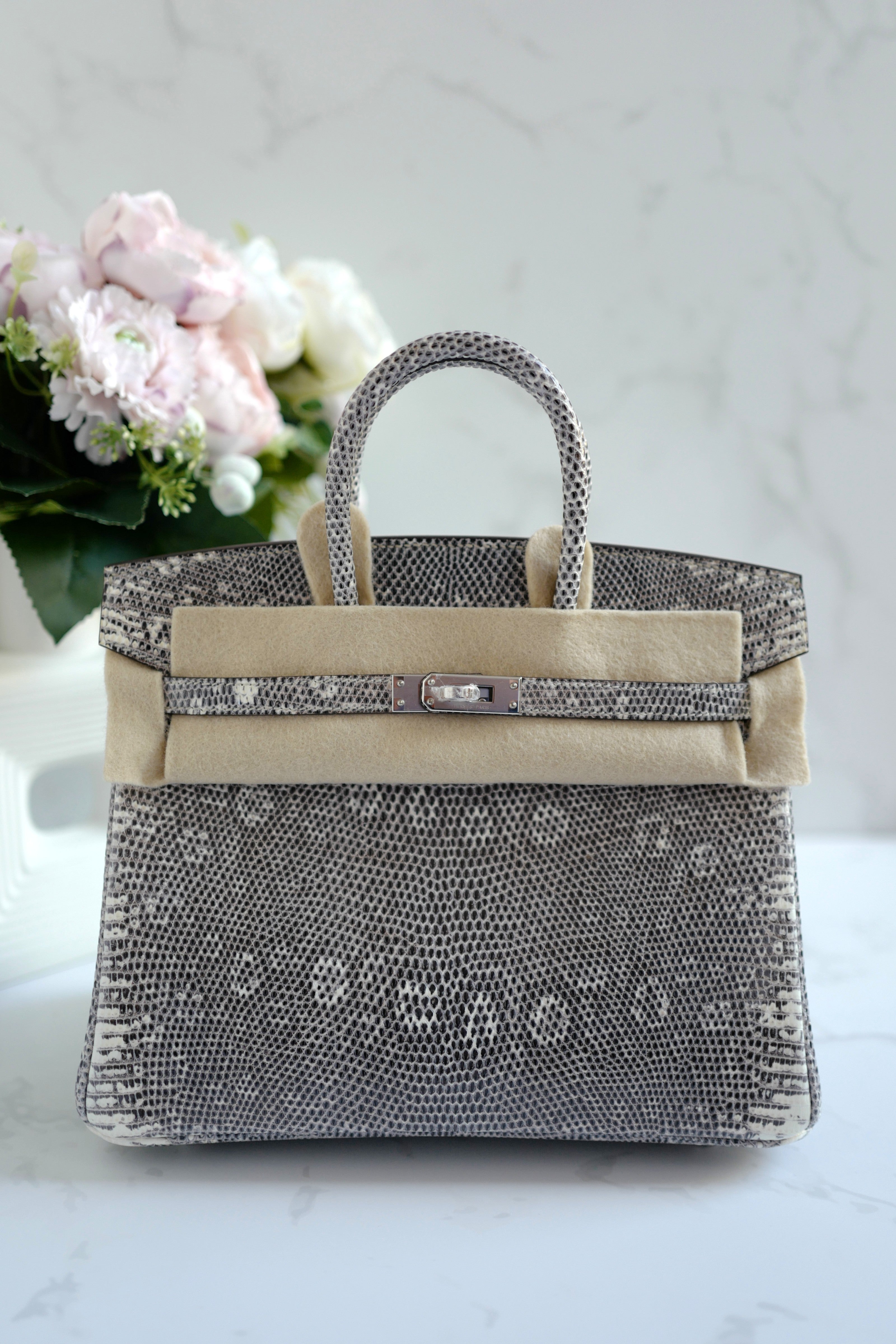 BNIB Hermes Lizard Birkin 25 Ombre Palladium HW W Stamp Complete Recei