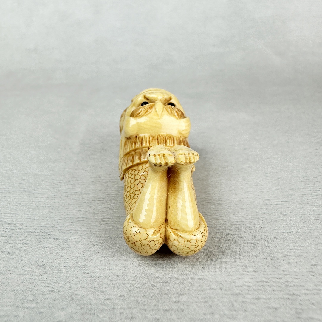 古美術 雨蛙象牙 根付 獅子舞 逆立ち