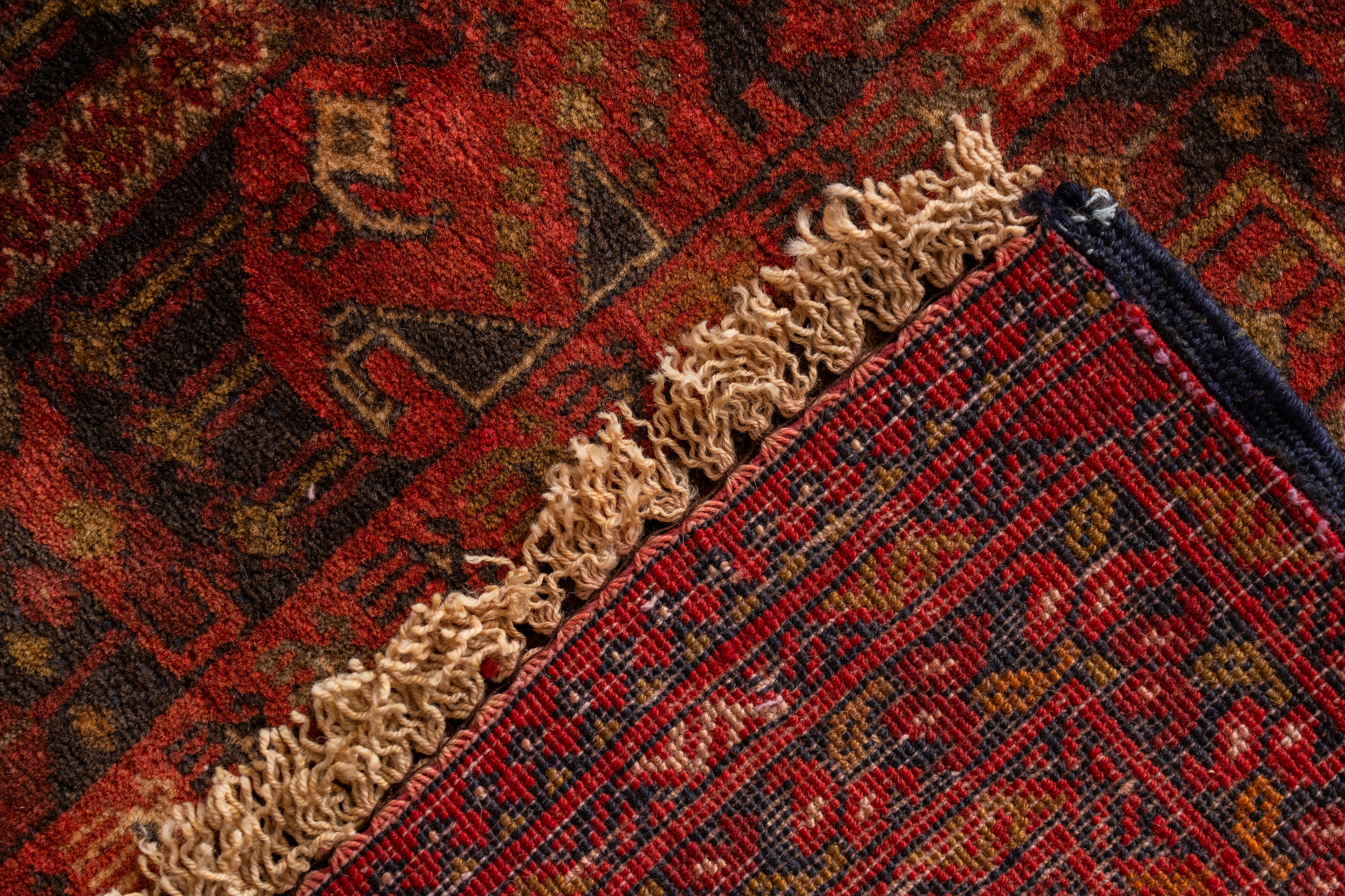 アフガニスタン産 1980年代 トルクメンラグ】トライバルラグ-手織り