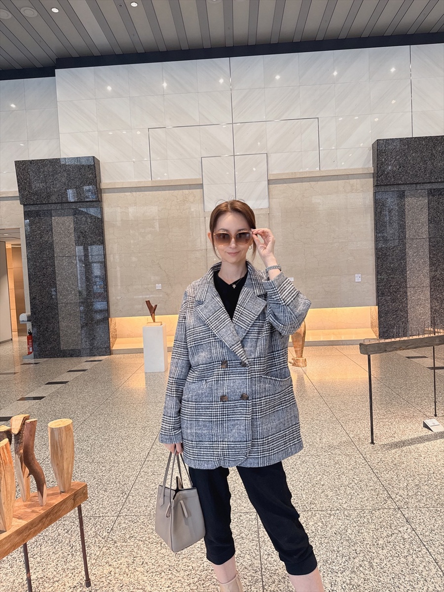 真山景子セレクト】ミドル丈チェックジャケット Day and Grade