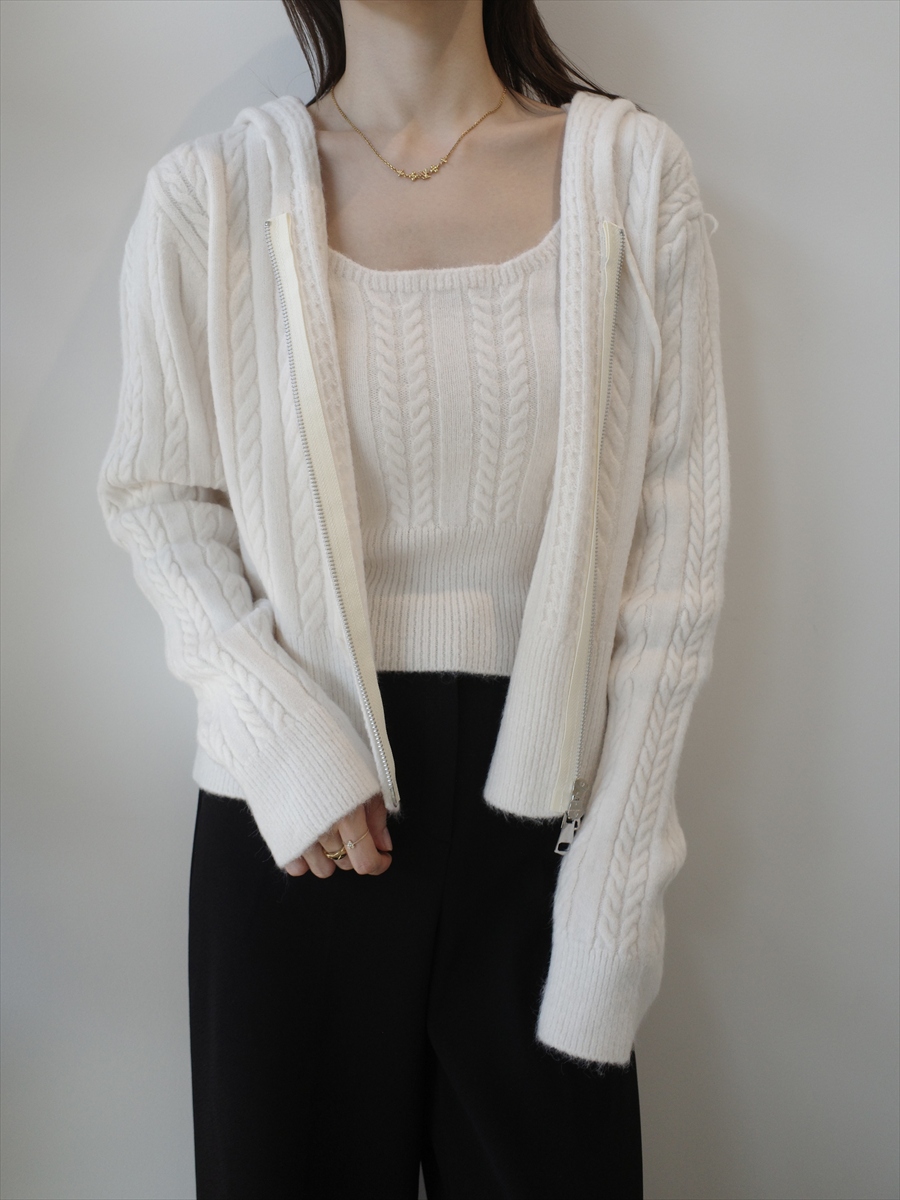 NEW】camisole set cable knit hoodie / ivory amel