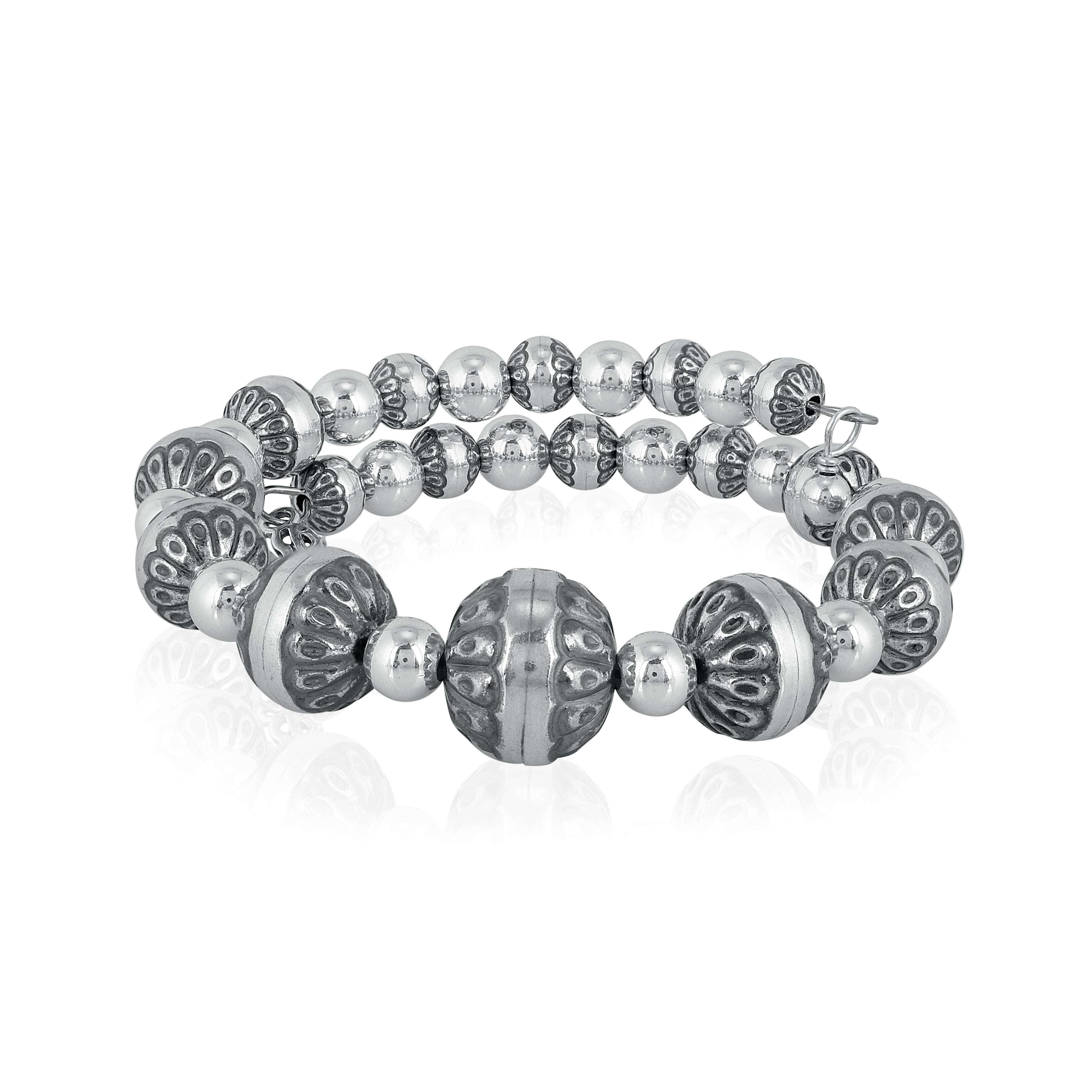 Sterling Silver Native Pearl Coil Wrap Bracelet One Size Fits Most