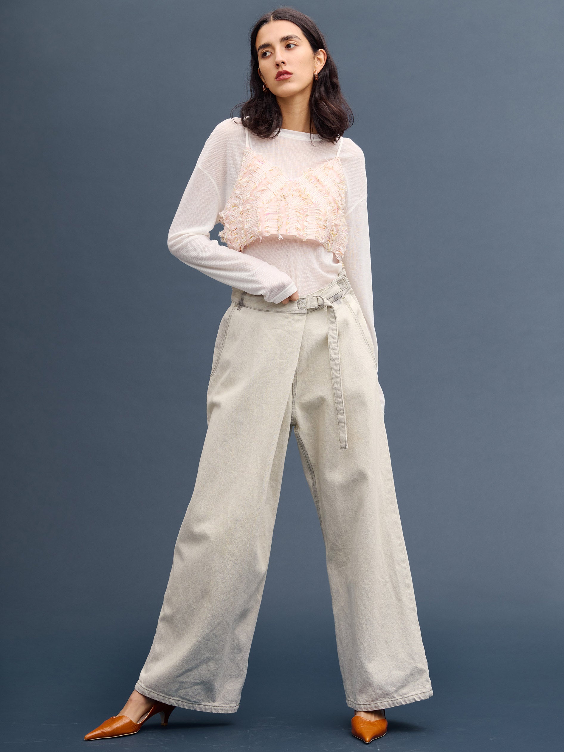 WRAP DENIM WIDE PANTS