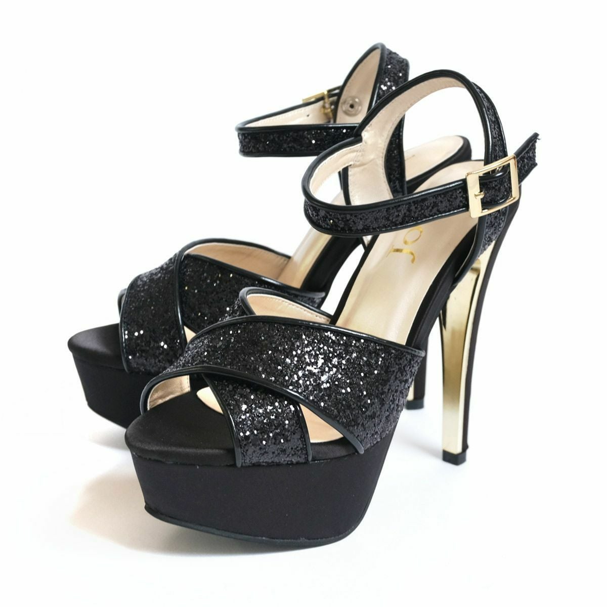 グリッターラメクロスベルト美脚ヒールサンダル レディース | 《公式