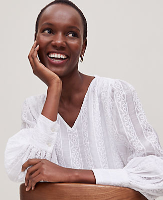 Petite Embroidered V-Neck Popover