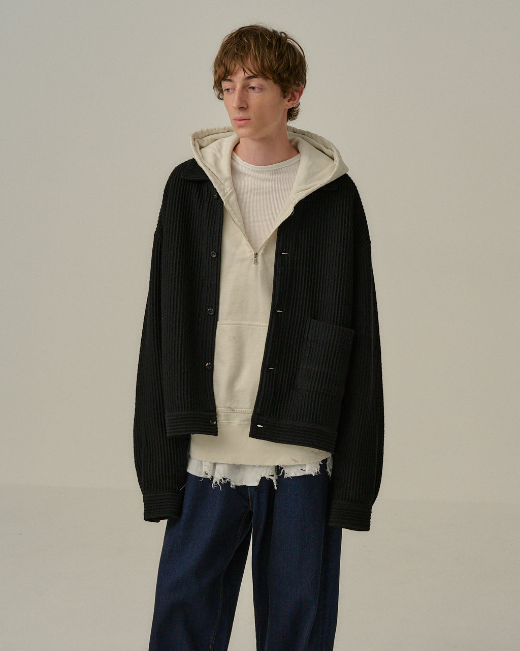 WOOL CORDUROY WORK SHIRT JACKET(BLACK) – ANCELLM