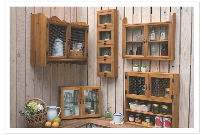 ウォールシェルフ 棚 壁掛け 収納 ナチュラル ガラス扉 両開き 木製