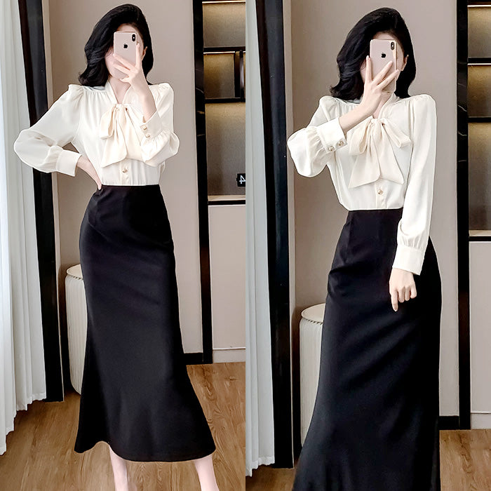 大きいサイズ レディース｜とろみボウタイの優美ブラウス(L/LL/3L