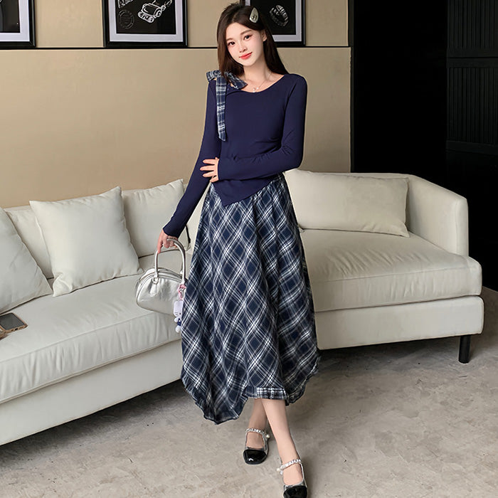 大きいサイズ レディース｜クラシカルムードのリボンチェック