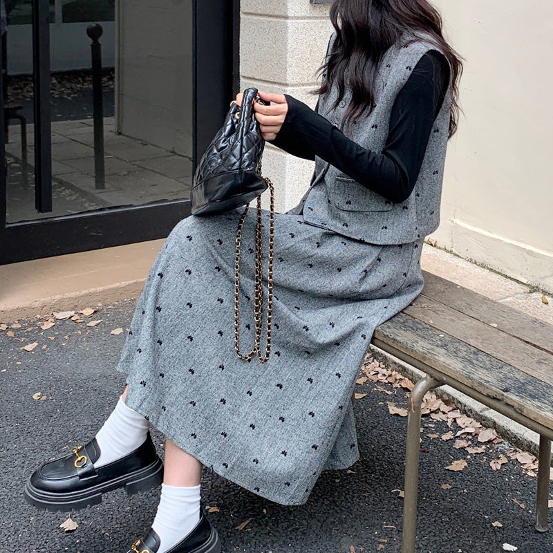 大きいサイズ レディース｜グレーリボンドット・ツイード3点