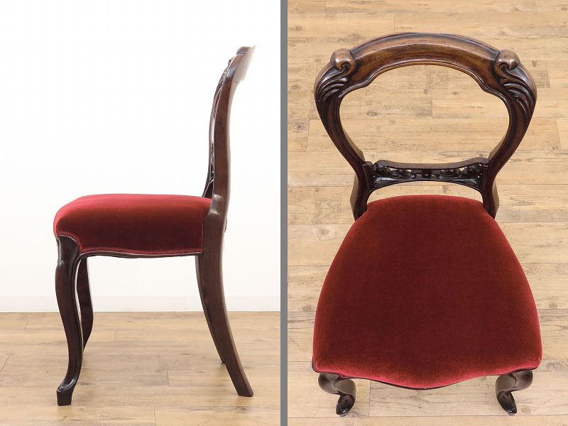 赤い座面のバルーンバックチェア イギリスのアンティーク家具