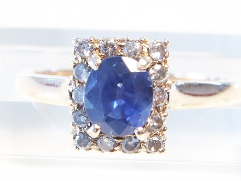 ブルーサファイアとダイヤモンドのアンティークブローチ（花、1930s