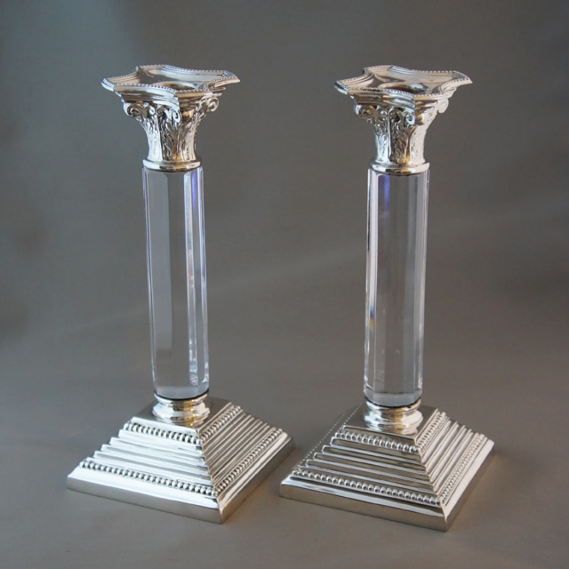 イギリス「シルバープレート＆ガラス キャンドルスタンド