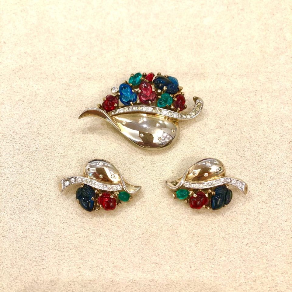 トリファリ「「フルーツサラダ」ブローチ＆イヤリング」《アンティック