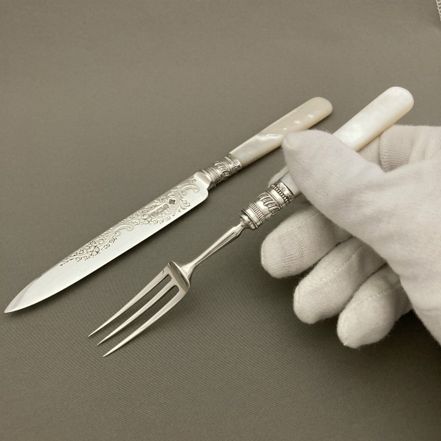 イギリス：シェフィールド「マザーパール デザートフォーク&ナイフ 6