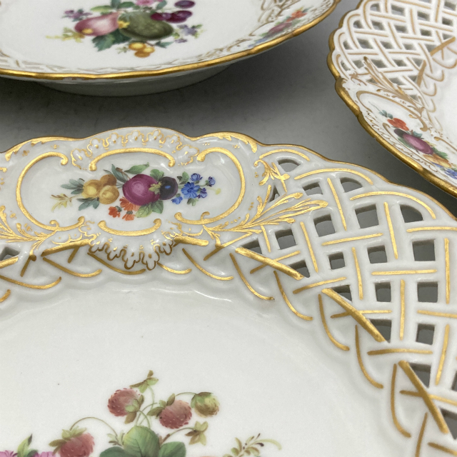 マイセン「果物文 透かし装飾絵皿6客組 B」《アンティックかとう》