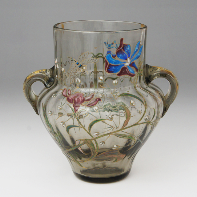 エミール ガレ風 花瓶 被せガラス 蜥蜴紋 高さ30cm エミール ガレ風