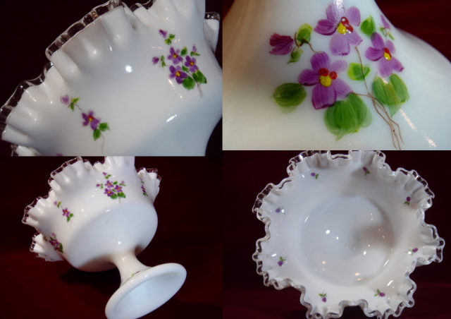 フェントン シルバークレスト ミルクガラス&ビオラのコンポート[AW0785]