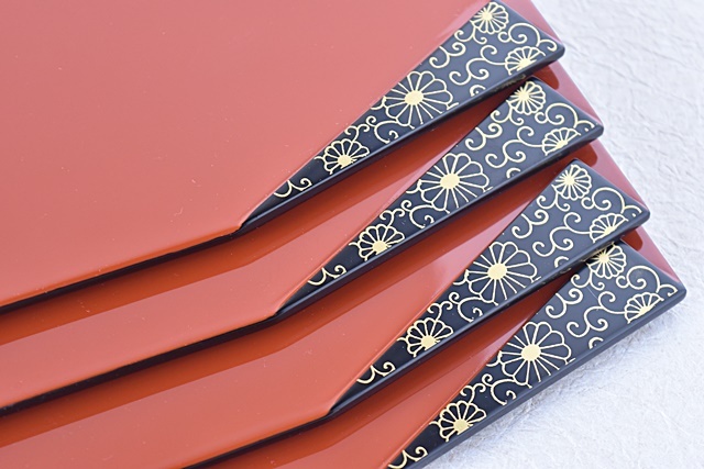 天然木製漆塗 輪島塗 唐草蒔絵 折敷 5枚セット - 生活骨董と古布の