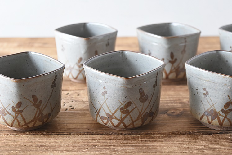 絵唐津『中里重利』扇面形向付六角向付二種類十客揃い二段重ね共箱