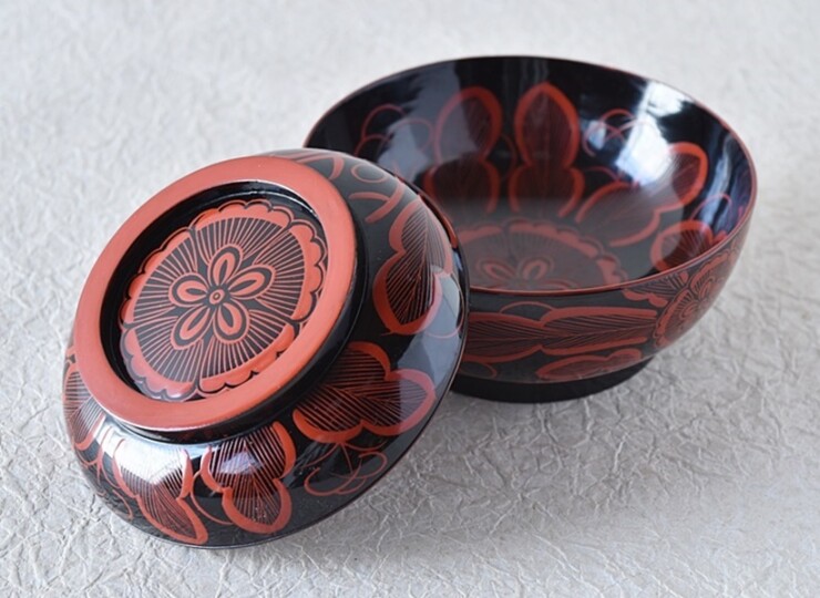 時代蒔絵 天然木製漆塗 吉野塗 煮物椀 菓子椀 - 生活骨董と古布の