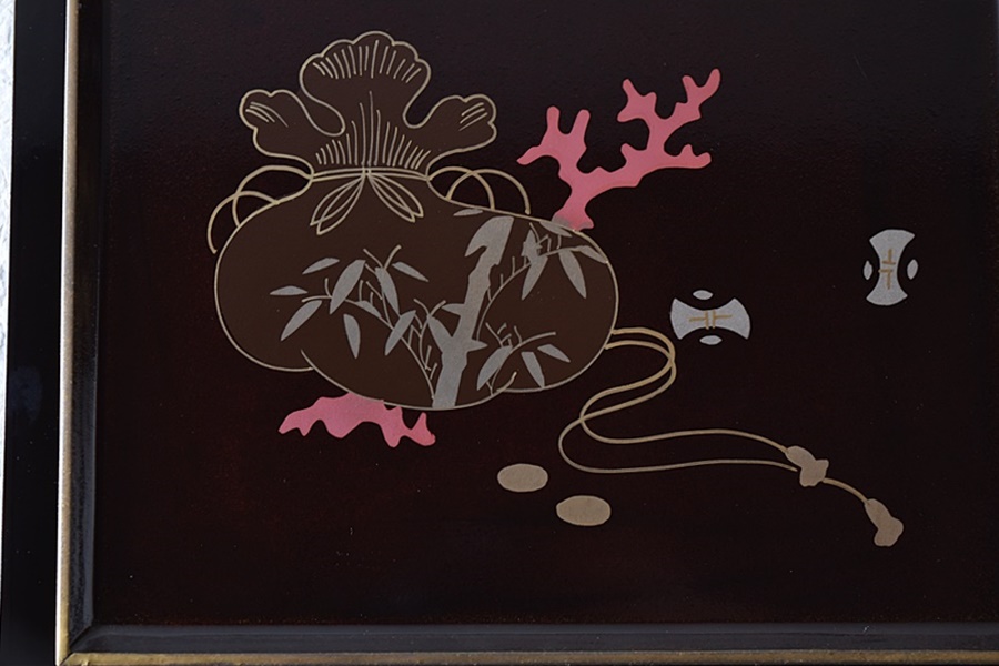 天然木製漆塗 時代漆器 草木花水鳥 螺鈿金蒔絵 四段重箱 共箱付き