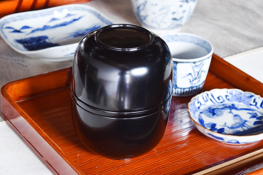 天然木製漆塗 黒漆塗 信玄弁当箱 5客セット - 生活骨董と古布の