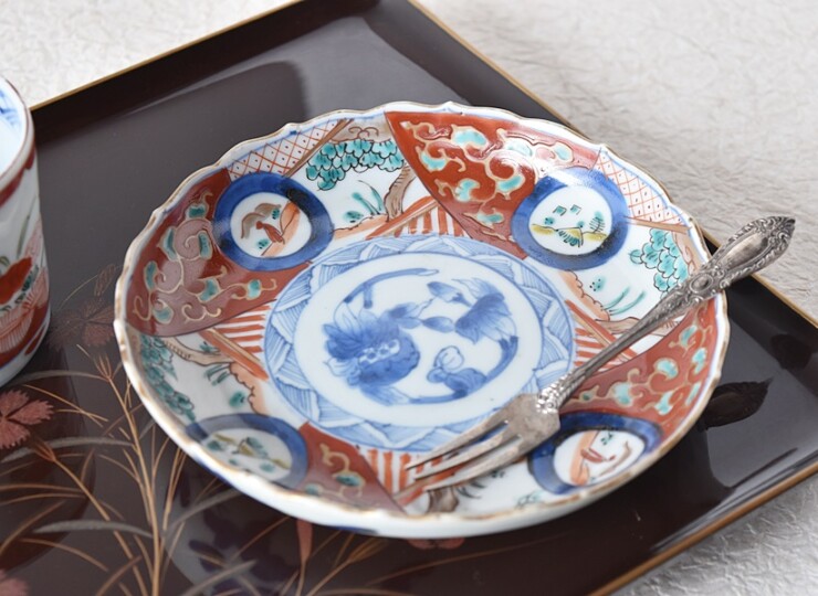 時代物 色絵草花紋 大皿 径約37.5cm 太明成化年製 初期古伊万里 有田焼