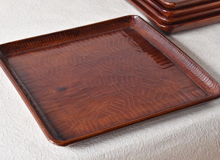 天然木製漆塗 讃岐彫 刳り貫き盆 会席膳 5客セット - 生活骨董と古布