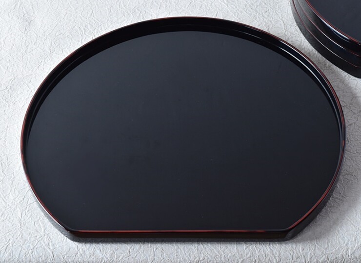 天然木製漆塗 輪島塗 半月形会席膳 4枚セット - 生活骨董と古布の