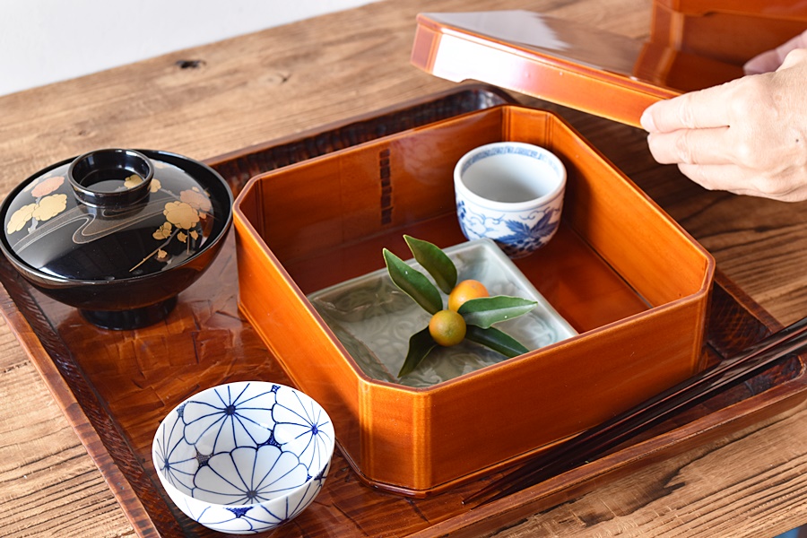 天然木製漆塗 春慶塗 大徳寺弁当箱 5客セット - 生活骨董と古布の
