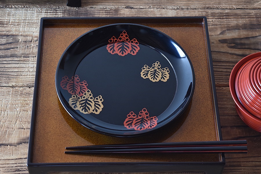 鈴木表朔 長寛桐蒔絵 真塗菓子盆 - 生活骨董と古布のアンティーク