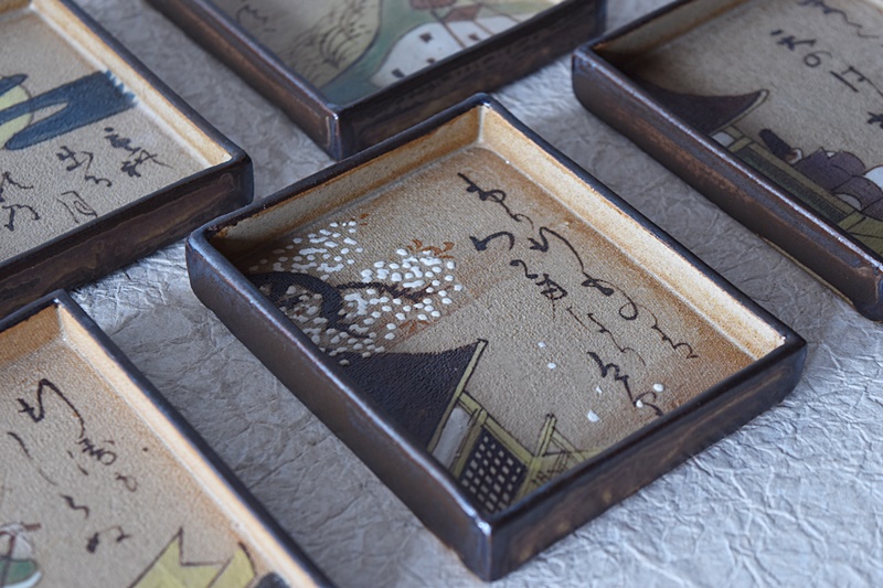 秋艸庵 乾山写 光琳かるた皿 6客セット - 生活骨董と古布の