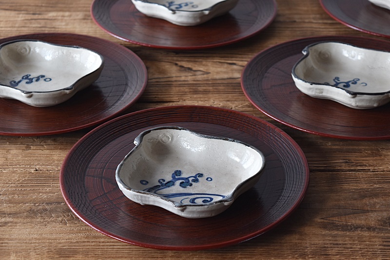 瀬戸 染付 波千鳥 皿 向付 5客セット - 生活骨董と古布のアンティーク