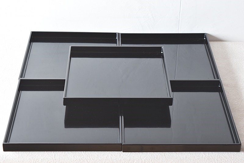 天然木製漆塗 利休好 真塗折敷膳 5客セット - 生活骨董と古布の