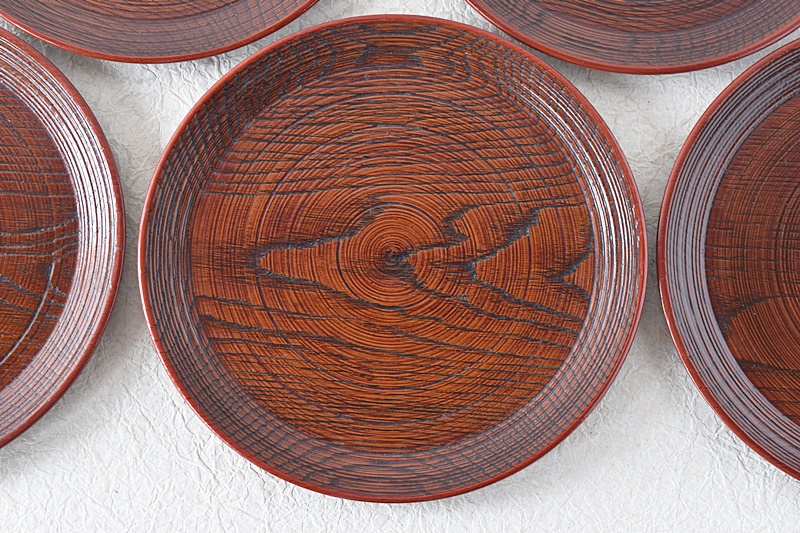 天然木製漆塗 讃岐彫 後藤造 荒挽丸盆 刳り盆 5枚セット - 生活骨董と