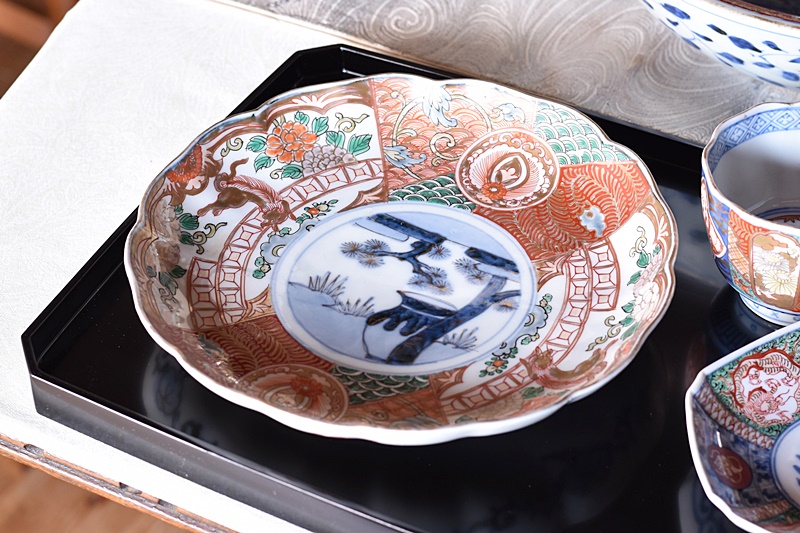 江戸元禄期 古伊万里 輸出伊万里 鳳凰花籠図 芙蓉手兜鉢 色絵