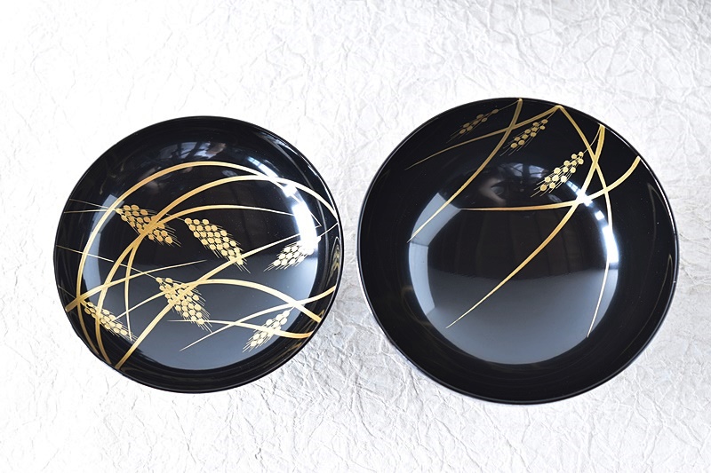 平安象彦 黒漆塗り 稲穂 金蒔絵 吸物椀 5客セット - 生活骨董と古布の