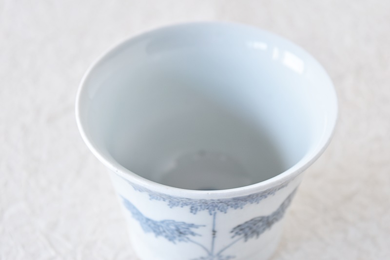 古伊万里 染付 三本竹と尾長鶏 広東型 蕎麦猪口 - 生活骨董と古布の