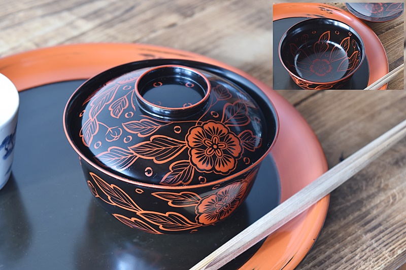 天然木製漆塗 輪島塗 吉野絵 真塗煮物椀 在銘 5客セット - 生活骨董と