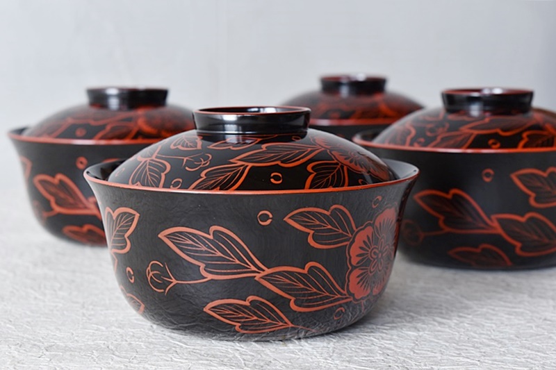 天然木製漆塗 輪島塗 吉野絵 真塗煮物椀 在銘 5客セット - 生活骨董と