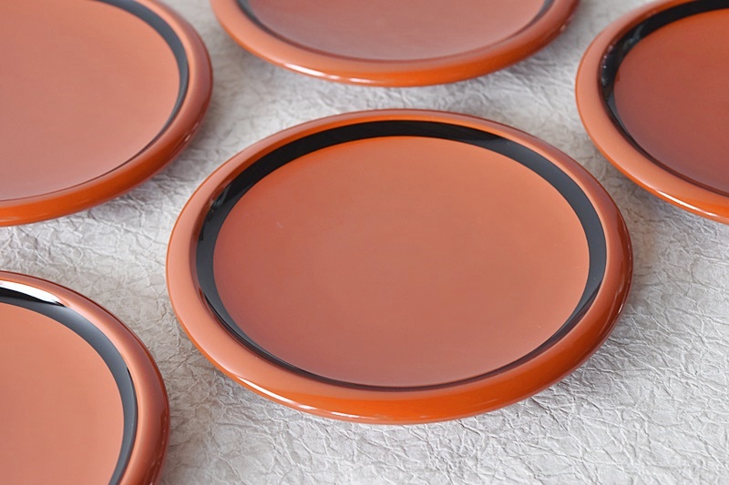 うるし工芸 米永 朱塗 銘々皿 5客セット - 生活骨董と古布の